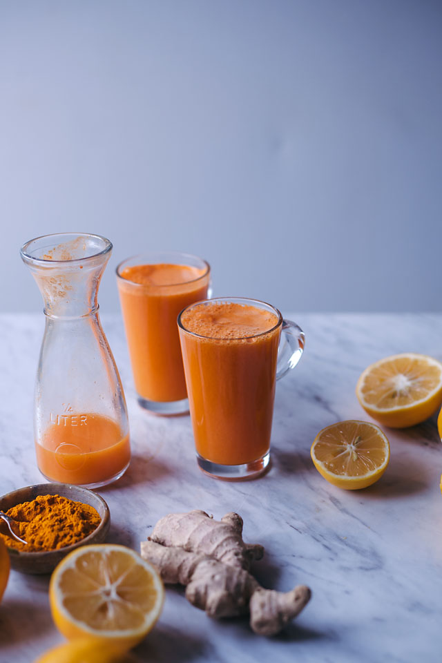 Orange, carrot and lemon juice with turmeric and ginger