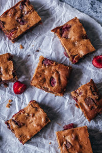 cherries and chocolate blondies