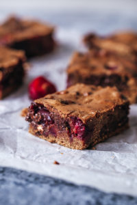 cherries and chocolate blondies