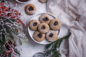 Spelt thumbprint jam cookies