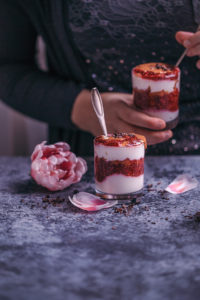 peanut butter and raspberry chia jam parfaits