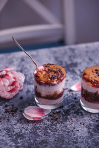 peanut butter and raspberry chia jam parfaits