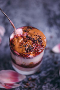 peanut butter and raspberry chia jam parfaits