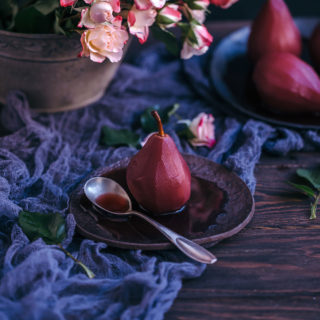 red wine poached pears