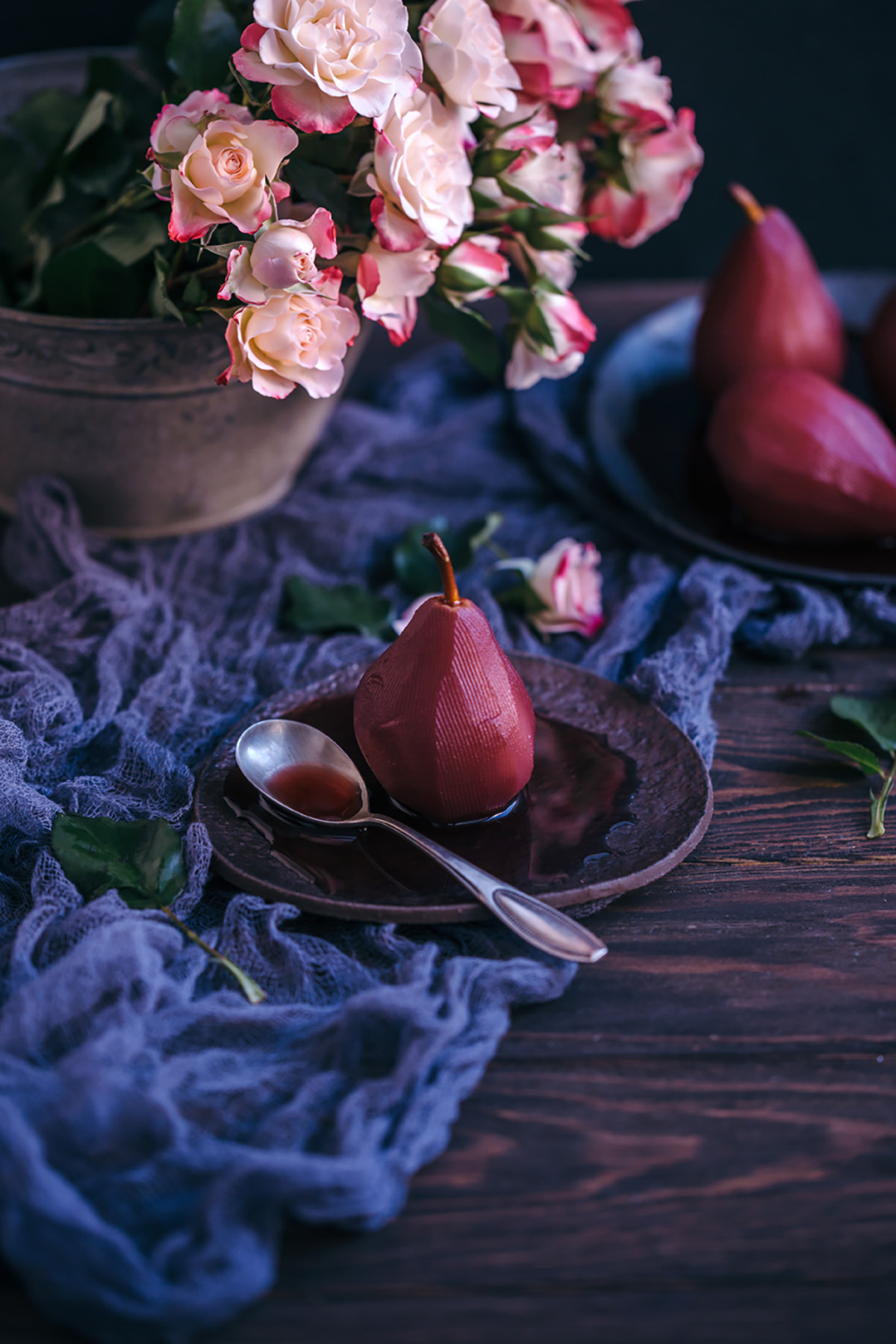 red wine poached pears