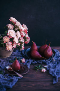 red wine poached pears