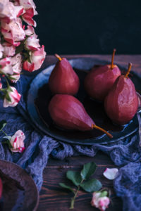 red wine poached pears