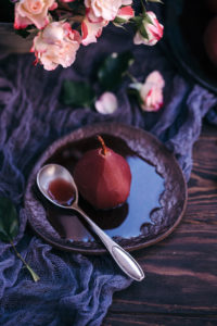 red wine poached pears
