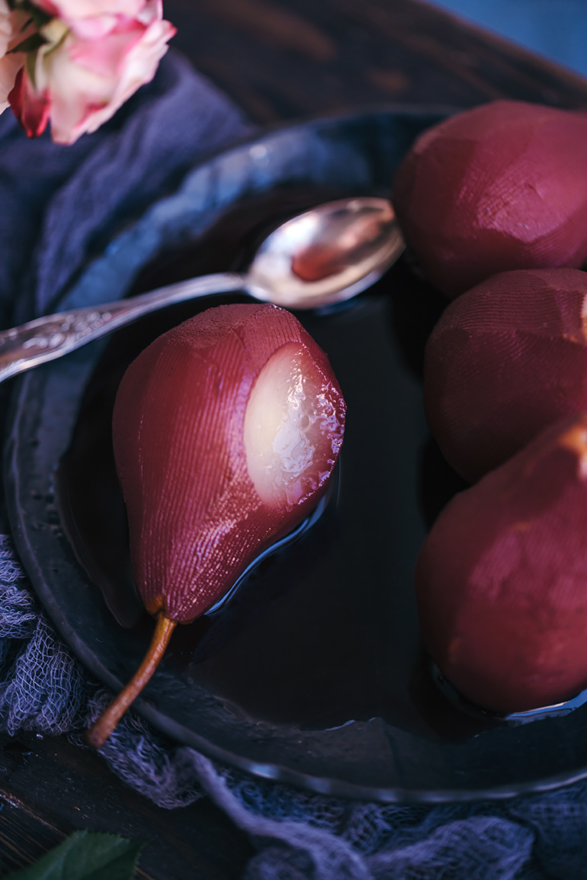 red wine poached pears