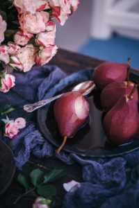 red wine poached pears